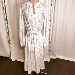 Ethereal semi sheer frothy Floral Midi Dress enchanted modest 70s Vintage Chic M
